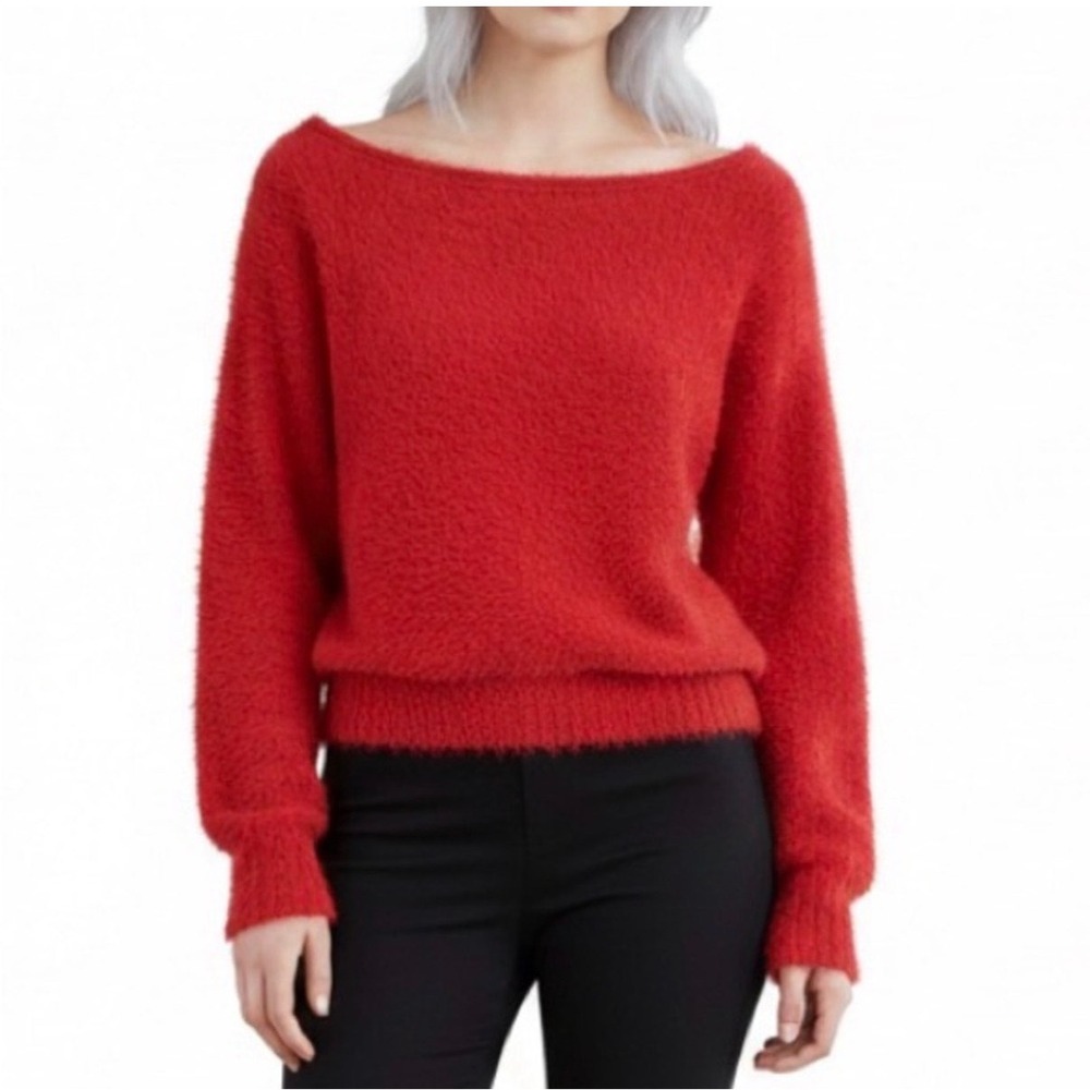 Victoria's‎ Secret Red Eyelash Knit Boat Neck Fuzzy Sweater Size Small